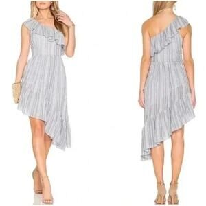 LoveShackFancy Pamela Ruffle One Shoulder Dress M Blue Silver